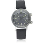 A GENTLEMAN'S STAINLESS STEEL BAYLOR DIVERS WRIST WATCH CIRCA 1960s D: Grey "sunburst" dial with