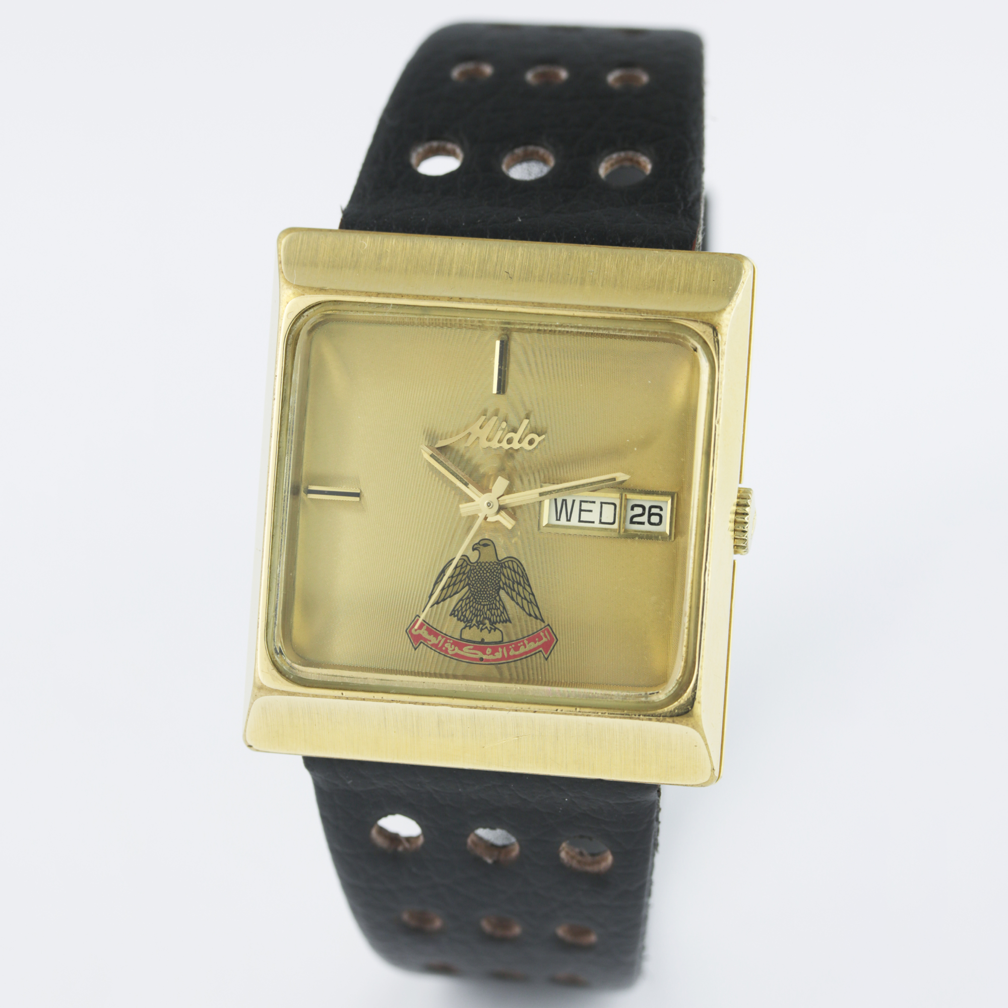 A GENTLEMAN'S GOLD PLATED MIDO AUTOMATIC WRIST WATCH CIRCA 1980s, COMMISSIONED BY THE UAE CENTRAL - Image 2 of 6