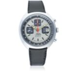 A GENTLEMAN'S "NOS" UNION LAUREAT CHRONOGRAPH WRIST WATCH CIRCA 1980 D: Silver & grey dial with