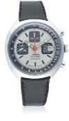 A GENTLEMAN'S "NOS" UNION LAUREAT CHRONOGRAPH WRIST WATCH CIRCA 1980 D: Silver & grey dial with