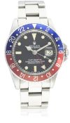 A GENTLEMAN'S STAINLESS STEEL ROLEX OYSTER PERPETUAL DATE GMT MASTER BRACELET WATCH CIRCA 1965, REF.