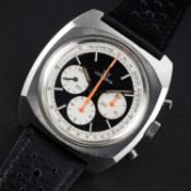 A RARE GENTLEMAN'S STAINLESS STEEL LEMANIA CHRONOGRAPH WRIST WATCH CIRCA 1970, REF. 9651 D: Black