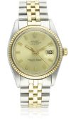 A RARE GENTLEMAN'S "NOS" STEEL & GOLD ROLEX OYSTER PERPETUAL DATEJUST BRACELET WATCH CIRCA 1973,