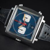 A VERY RARE GENTLEMAN'S STAINLESS STEEL HEUER MONACO "STEVE MCQUEEN" AUTOMATIC CHRONOGRAPH WRIST