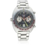 A RARE GENTLEMAN'S STAINLESS STEEL HEUER AUTAVIA GMT AUTOMATIC CHRONOGRAPH BRACELET WATCH CIRCA