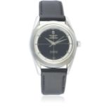 A GENTLEMAN'S STAINLESS STEEL UNIVERSAL GENEVE POLEROUTER WRIST WATCH CIRCA 1959 D: Gloss black