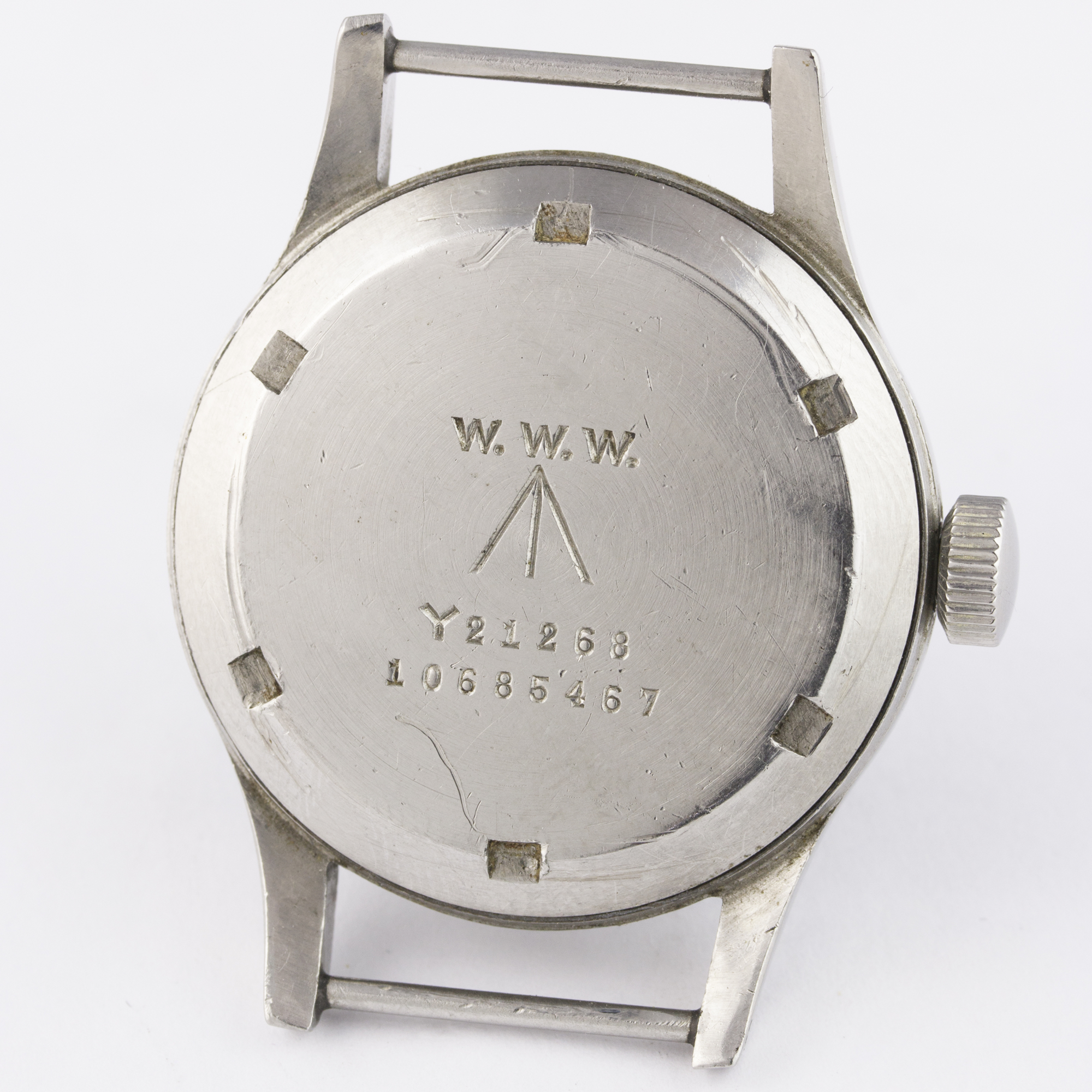 A GENTLEMAN'S STAINLESS STEEL BRITISH MILITARY OMEGA W.W.W. WRIST WATCH CIRCA 1947, PART OF THE " - Image 6 of 8