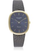 A GENTLEMAN'S 18K SOLID GOLD PATEK PHILIPPE ELLIPSE QUARTZ WRIST WATCH CIRCA 1980s D: Blue