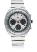 A GENTLEMAN'S STAINLESS STEEL DUGENA CHRONOGRAPH BRACELET WATCH CIRCA 1970s D: Silver "panda" dial