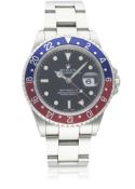 A GENTLEMAN'S STAINLESS STEEL ROLEX OYSTER PERPETUAL DATE GMT MASTER II BRACELET WATCH CIRCA 1998,