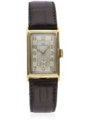 A GENTLEMAN'S 14K SOLID GOLD RECTANGULAR IWC SCHAFFHAUSEN WRIST WATCH CIRCA 1930s D: Two tone silver