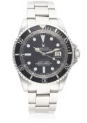 A GENTLEMAN'S STAINLESS STEEL ROLEX OYSTER PERPETUAL DATE "RED WRITING" SUBMARINER BRACELET WATCH