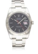 A GENTLEMAN'S STAINLESS STEEL & WHITE GOLD ROLEX OYSTER PERPETUAL DATEJUST TURNOGRAPH BRACELET WATCH