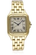 A GENTLEMAN'S 18K SOLID GOLD CARTIER PANTHERE BRACELET WATCH CIRCA 1990s D: Silver dial with Roman