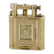 A RARE 9CT SOLID GOLD DUNHILL UNIQUE WATCH LIGHTER CIRCA 1930s, REF. 899 D: Silver dial with gilt