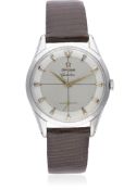 A GENTLEMAN'S STAINLESS STEEL OMEGA GENEVE WRIST WATCH CIRCA 1954, REF. 2750-6 D: Two tone silver