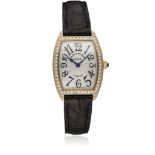 A FINE LADIES 18K SOLID ROSE GOLD & DIAMOND FRANCK MULLER CINTREE CURVEX WRIST WATCH CIRCA 2000s,