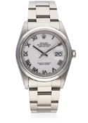 A GENTLEMAN'S STAINLESS STEEL ROLEX OYSTER PERPETUAL DATEJUST BRACELET WATCH DATED 2005, REF.