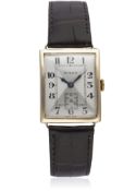 A GENTLEMAN'S 9CT SOLID GOLD ROLEX RECTANGULAR WRIST WATCH CIRCA 1930 D: Quartered two tone silver