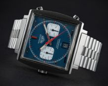 A VERY RARE GENTLEMAN'S STAINLESS STEEL HEUER MONACO "STEVE MCQUEEN" AUTOMATIC CHRONOGRAPH