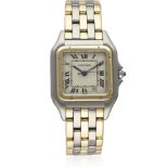 A GENTLEMAN'S STEEL & GOLD CARTIER PANTHERE BRACELET WATCH CIRCA 1990s, REF. 183949 D: Silver dial