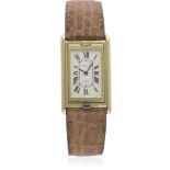 A RARE GENTLEMAN'S 18K SOLID GOLD CARTIER TANK BASCULANTE WRIST WATCH CIRCA 1990s D: Silver