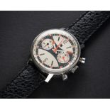 A RARE GENTLEMAN'S LARGE SIZE STAINLESS STEEL LIP CHRONOGRAPH WRIST WATCH CIRCA 1970 D: Silver &