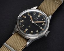 A VERY RARE GENTLEMAN'S STAINLESS STEEL BRITISH MILITARY OMEGA RAF "THIN ARROW" PILOTS WRIST WATCH