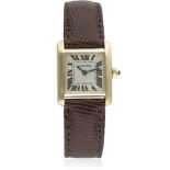 A LADIES 18K SOLID GOLD CARTIER TANK FRANCAISE WRIST WATCH CIRCA 1990s, REF. 1820 D: Silver dial