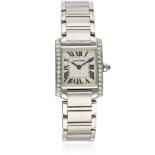 A LADIES STAINLESS STEEL CARTIER TANK FRANCAISE BRACELET WATCH CIRCA 2000s, REF. 2301 D: Silver dial