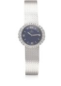 A FINE LADIES 18K SOLID WHITE GOLD & DIAMOND OMEGA BRACELET WATCH CIRCA 1967 D: Blue dial with