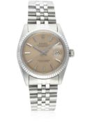 A GENTLEMAN'S STAINLESS STEEL & WHITE GOLD ROLEX OYSTER PERPETUAL DATEJUST BRACELET WATCH CIRCA