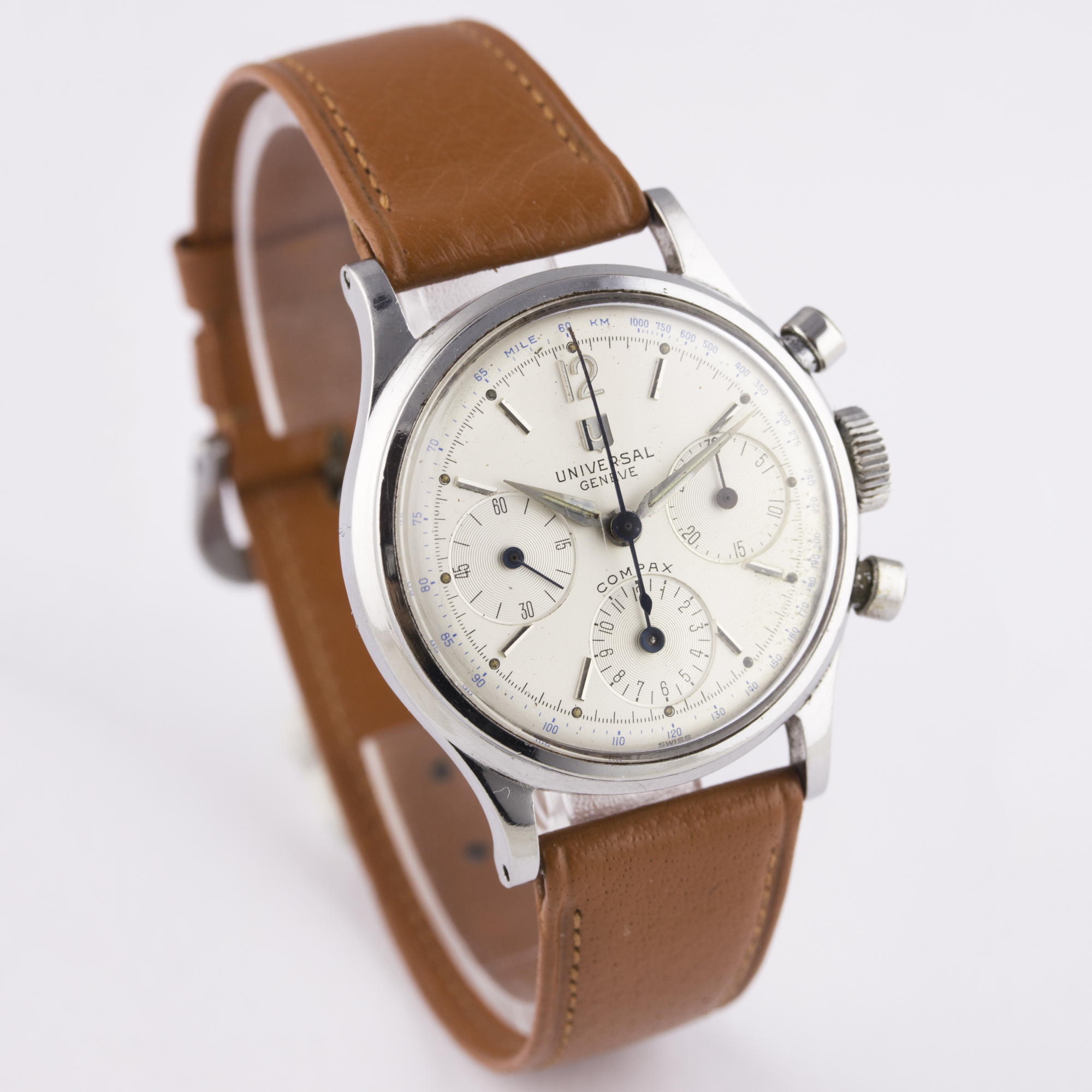 A RARE GENTLEMAN'S STAINLESS STEEL UNIVERSAL GENEVE COMPAX CHRONOGRAPH WRIST WATCH CIRCA 1950s, REF. - Image 5 of 8