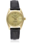 A GENTLEMAN'S 18K SOLID GOLD ROLEX OYSTER PERPETUAL DATE WRIST WATCH CIRCA 1964, REF. 1500 D: Gold