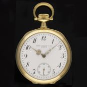 A FINE GENTLEMAN'S 18K SOLID GOLD PATEK PHILIPPE & CO POCKET WATCH CIRCA 1910 D: Enamel dial with