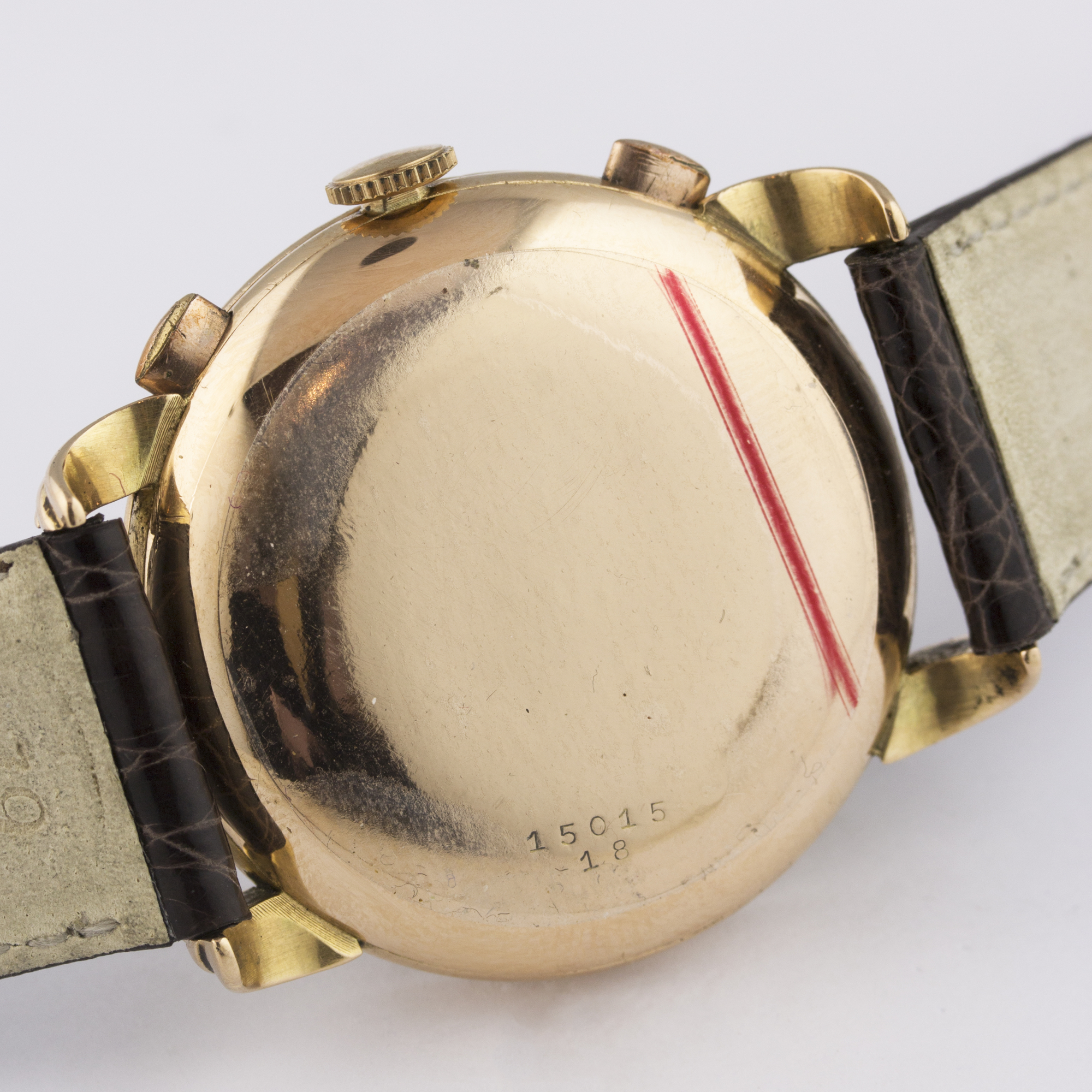A GENTLEMAN'S 18K SOLID PINK GOLD MINERVA CHRONOGRAPH WRIST WATCH CIRCA 1950s D: Two tone silver - Image 6 of 8
