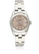 A LADIES STAINLESS STEEL ROLEX OYSTER PERPETUAL DATEJUST BRACELET WATCH CIRCA 1987, REF. 69160 D: