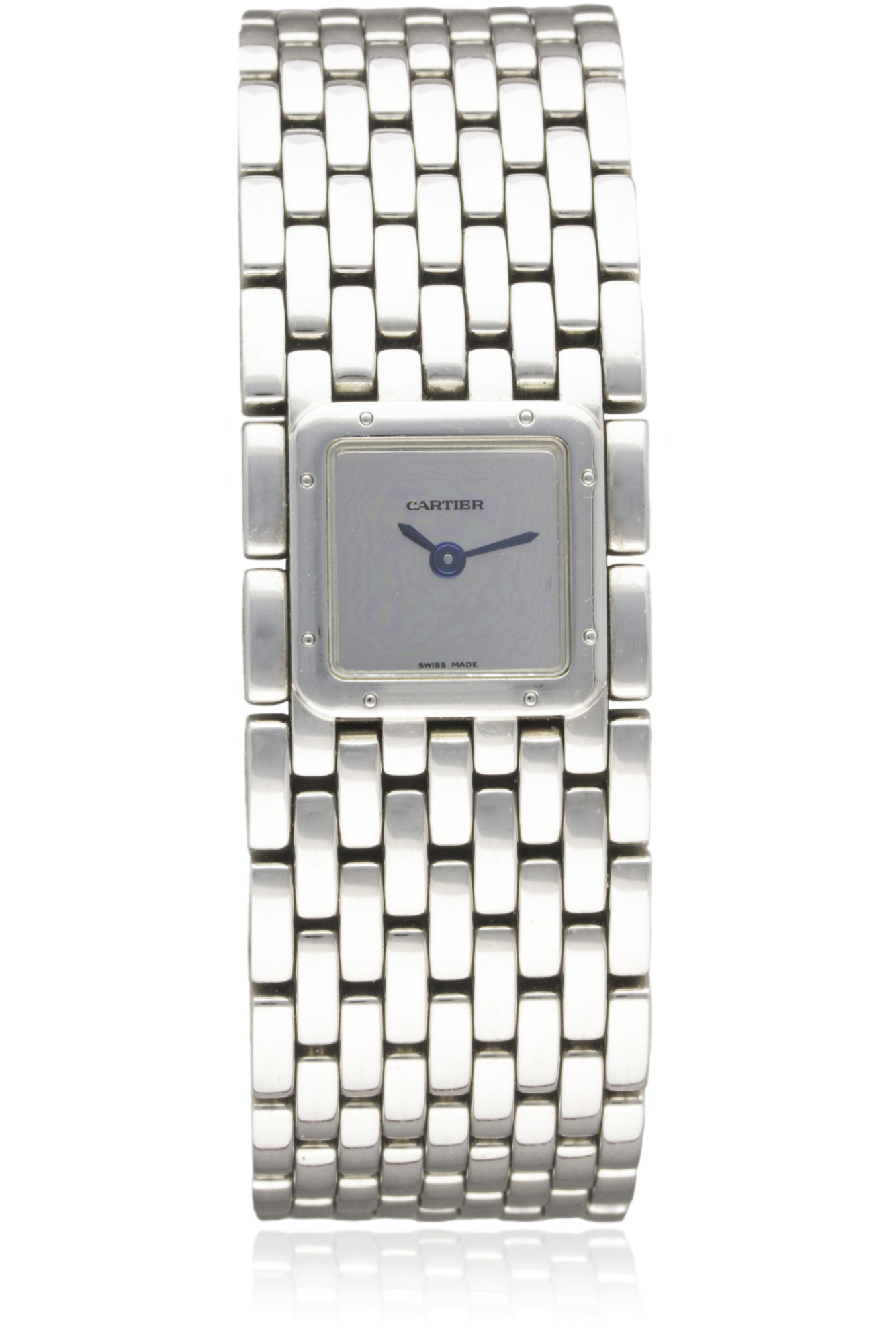 A LADIES STAINLESS STEEL CARTIER PANTHERE RUBAN BRACELET WATCH CIRCA 2002, REF. 2420 D: Silver '