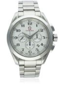 A GENTLEMAN'S STAINLESS STEEL OMEGA CO AXIAL CHRONOMETER AUTOMATIC CHRONOGRAPH BRACELET WATCH