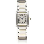 A LADIES STEEL & GOLD CARTIER TANK FRANCAISE BRACELET WATCH CIRCA 2005, REF. 2384 D: Silver dial