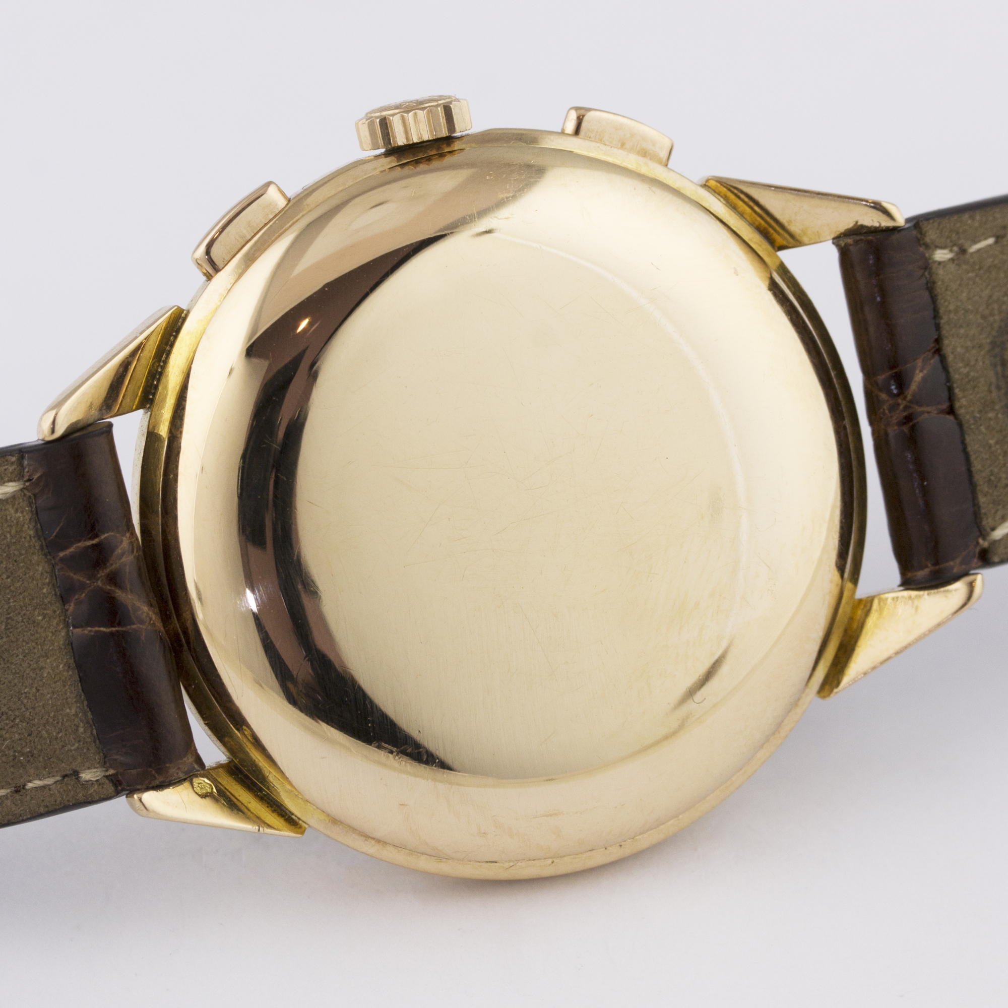 A GENTLEMAN'S 18K SOLID ROSE GOLD LONGINES FLYBACK CHRONOGRAPH WRIST WATCH CIRCA 1950, WITH A COPY - Image 6 of 8