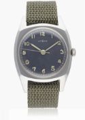 A GENTLEMAN'S STAINLESS STEEL LEMANIA CZECH MILITARY PILOTS WRIST WATCH CIRCA 1940s D: Black dial