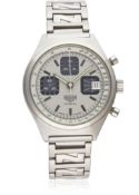 A GENTLEMAN'S STAINLESS STEEL HEUER CHRONOGRAPH BRACELET WATCH CIRCA 1980 D: Silver & blue dial with