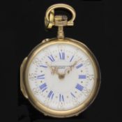 A FINE LADIES 18K SOLID ROSE GOLD PATEK PHILIPPE & CIE POCKET WATCH CIRCA 1900 D: Enamel dial with