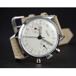 A RARE GENTLEMAN'S "NOS" GALLET 24 HOUR CHRONOGRAPH WRIST WATCH CIRCA 1960s D: Silver dial with