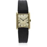 A RARE GENTLEMAN'S 18K SOLID GOLD CARTIER TANK WRIST WATCH CIRCA 1950 D: Silver dial with Roman