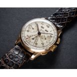 A RARE GENTLEMAN'S 18K SOLID PINK GOLD BREITLING DATORA TRIPLE CALENDAR CHRONOGRAPH WRIST WATCH