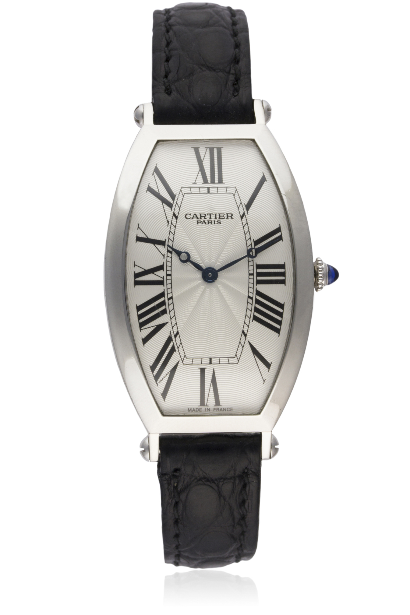 A FINE & RARE GENTLEMAN'S LARGE SIZE PLATINUM CARTIER TONNEAU CINTREE WRIST WATCH CIRCA 2000, REF.