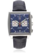 A GENTLEMAN'S STAINLESS STEEL TAG HEUER "STEVE MCQUEEN" MONACO AUTOMATIC CHRONOGRAPH WRIST WATCH