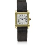 A RARE GENTLEMAN'S 18K SOLID GOLD CARTIER TANK CHINESE WRIST WATCH DATED 1949 BY CARTIER IN PARIS,
